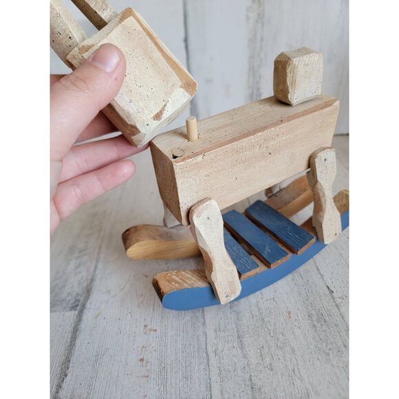 Vintage block Easter Bunny rabbit rocking horse tabletop spring home decor woode - Picture 5 of 7